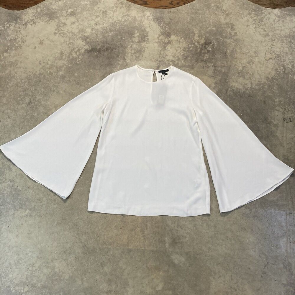 Rachel Zoe Blouse Womens 6 White Long Bell Sleeve Top Basic